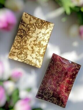 Vintage Ornate Florentine Scroll Gold & Burgundy Trinket Dish Catch All Jewelry